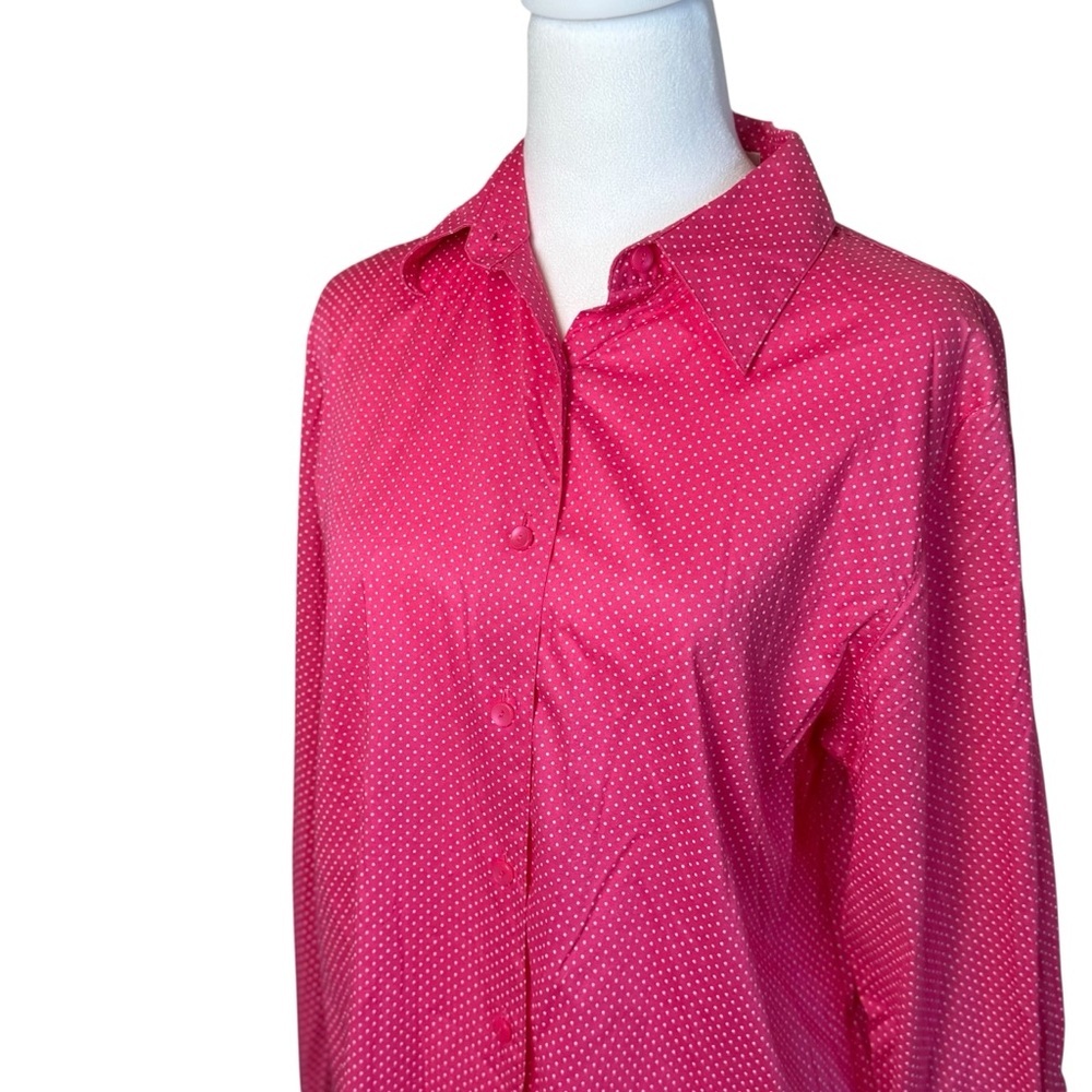Foxcroft Womens‎ Size 10 Button Front Shirt Pink Polka Dot Classic Preppy Cotton